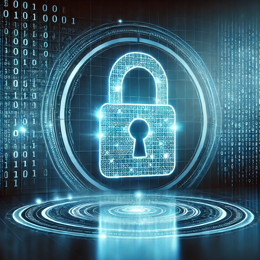 Cybersecurity concept with a shield icon on a laptop screen