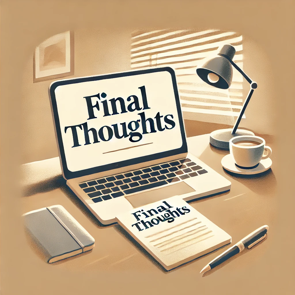 Laptop and notepad that say Final Thoughts