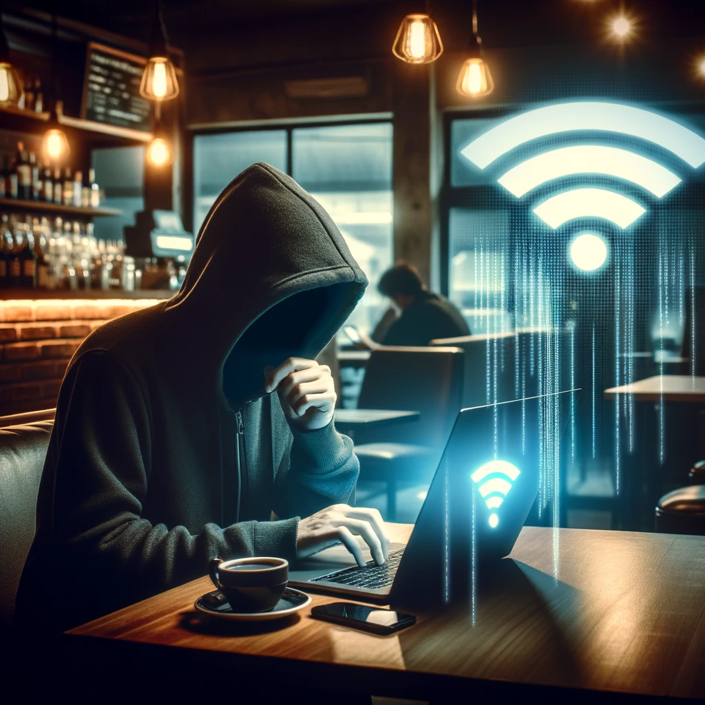 A hacker intercepting data over public Wi-Fi