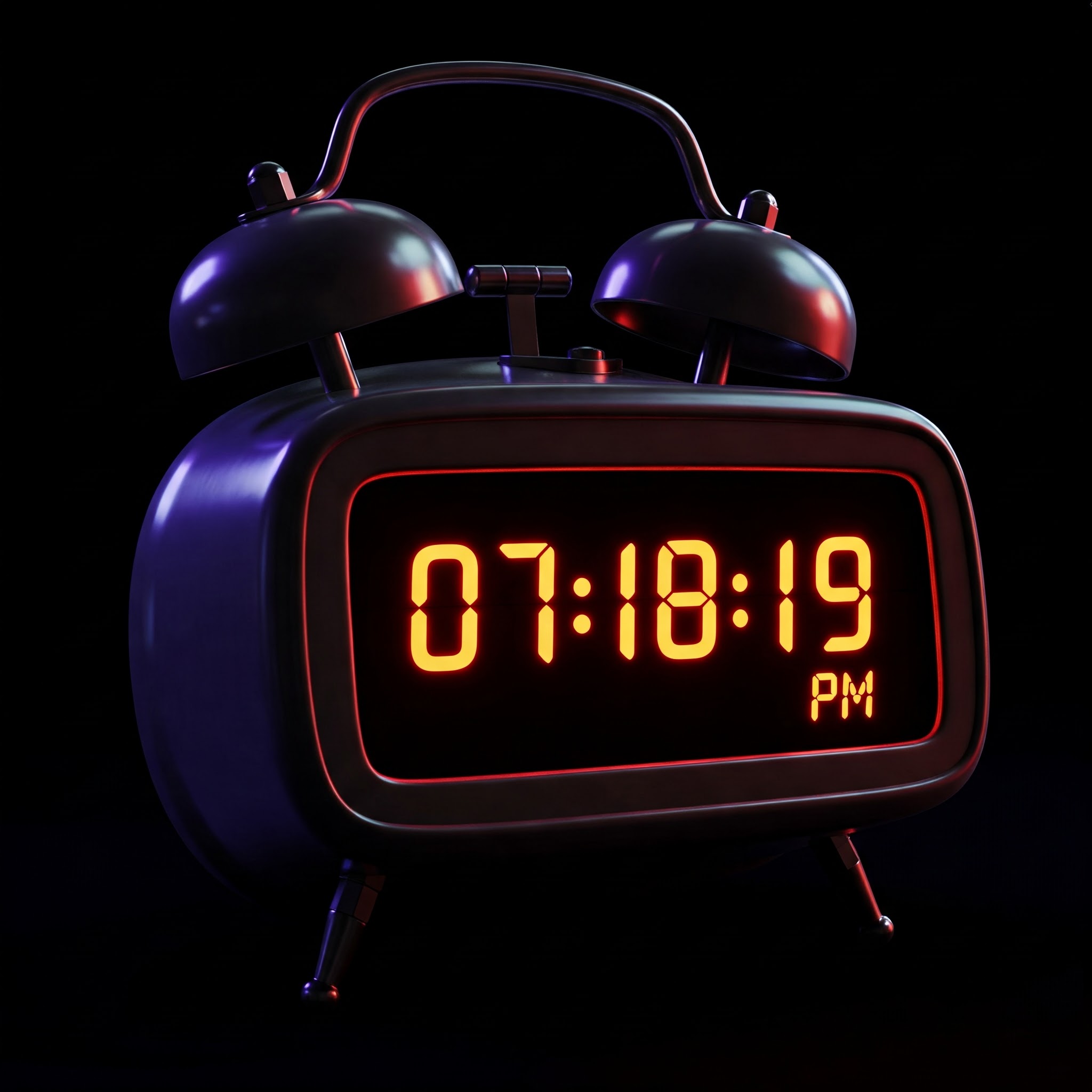 alarm clock with 07:18:19PM displayed