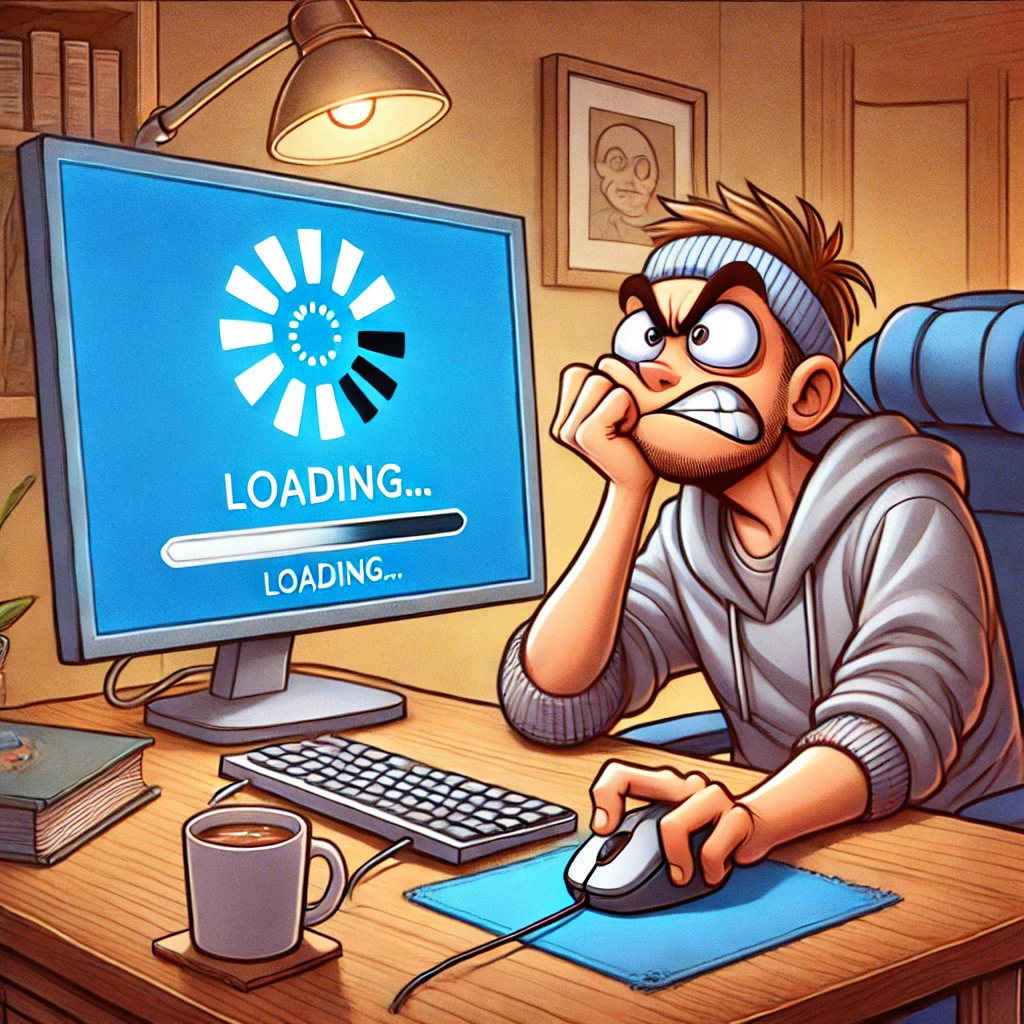 Frustrated person with a slow computer