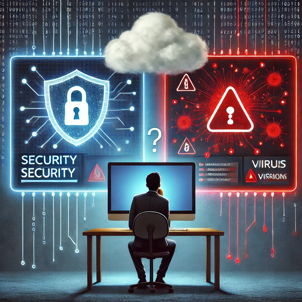 Person looking at the computer, ensuring its secure and has no viruses