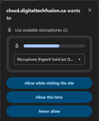 Browser microphone permission prompt